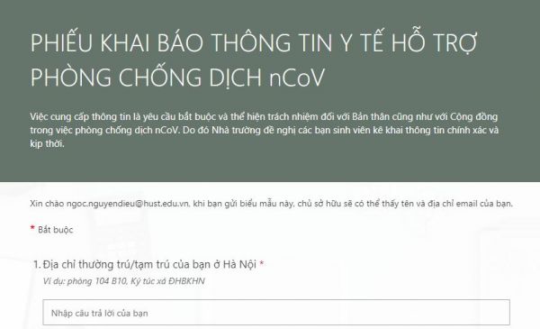THÔNG BÁO: Sinh viên khai báo thông tin y tế