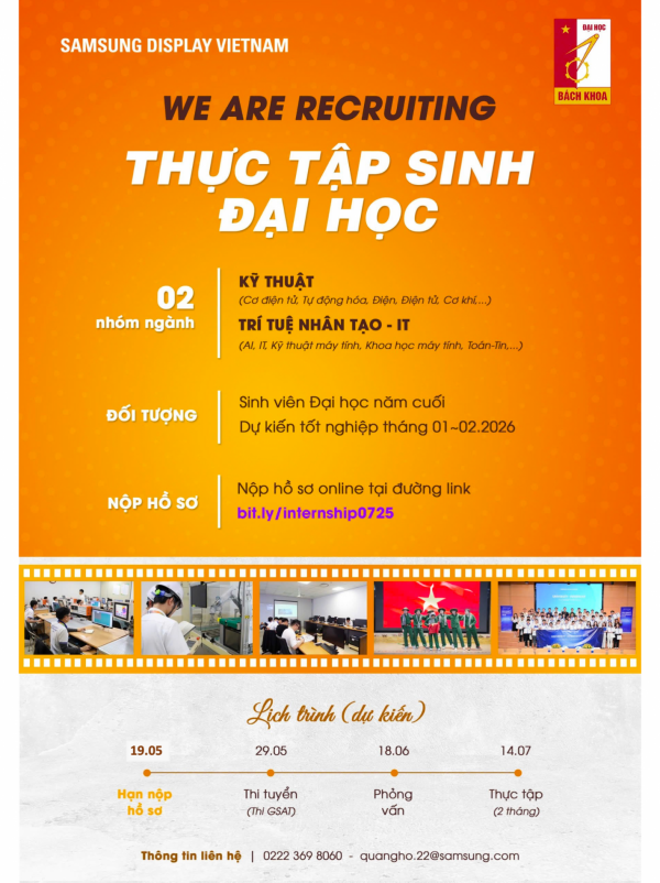 THÔNG BÁO CHƯƠNG TRÌNH THỰC TẬP SINH SAMSUNG DISPLAY HÈ 2025