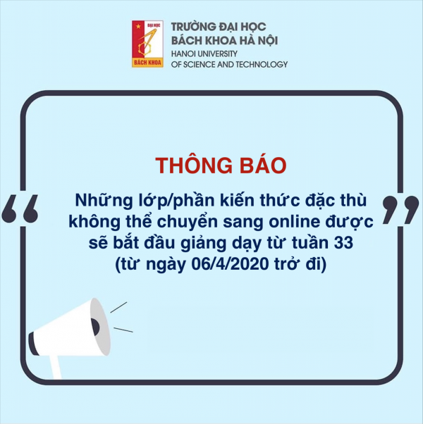 Thông báo cập nhật về kế hoạch học tập tuần từ 23/3÷04/4/2020