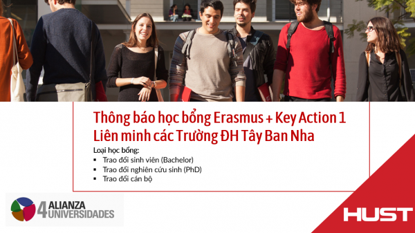Thông báo học bổng Erasmus + Key Action 1 - Liên minh các Trường ĐH Tây Ban Nha