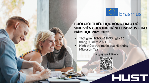 Buổi giới thiệu học bổng trao đổi sinh viên trực tuyến Chương trình Erasmus + KA1 tại ĐHBK HN (năm học 2021-2022)