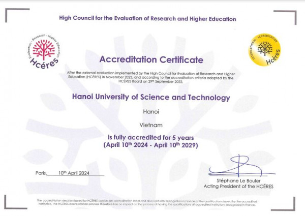 Lần thứ 2 Đại học Bách khoa Hà Nội đạt Chứng nhận Kiểm định Chất lượng từ HCERES